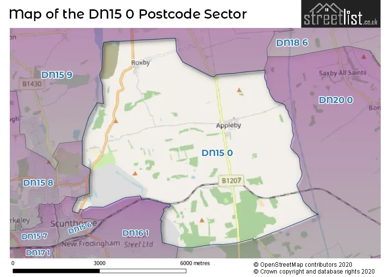Map of the DN15 0 and surrounding postcode sector