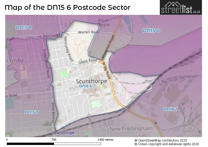 Map of the DN15 6 and surrounding postcode sector