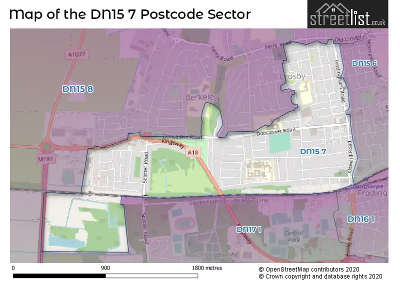 Map of the DN15 7 and surrounding postcode sector