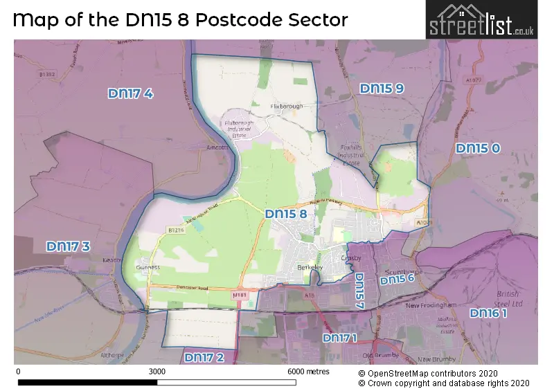 Map of the DN15 8 and surrounding postcode sector