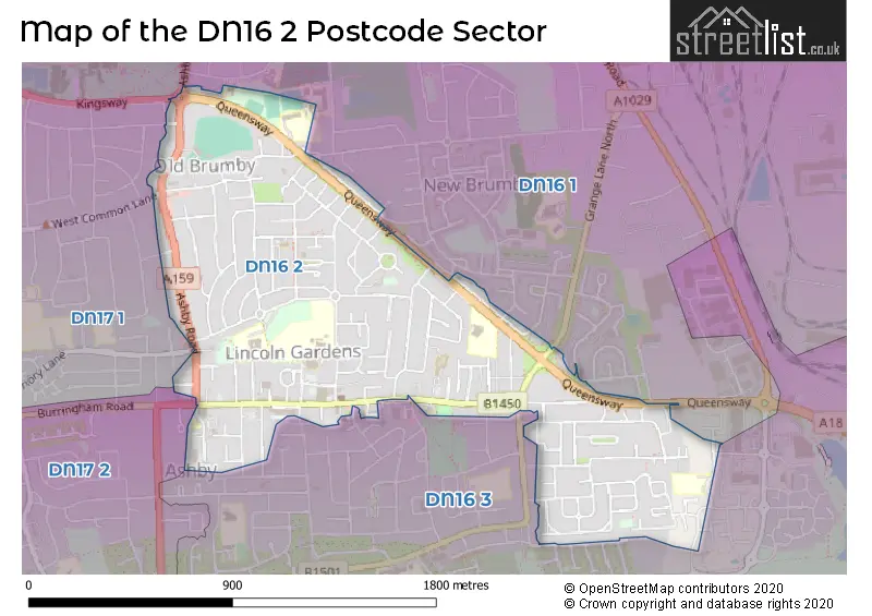 Map of the DN16 2 and surrounding postcode sector