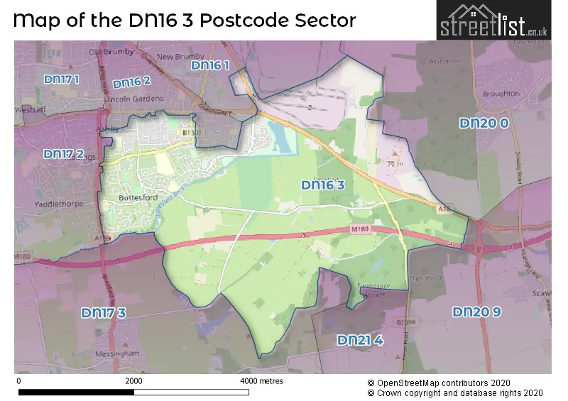 Map of the DN16 3 and surrounding postcode sector