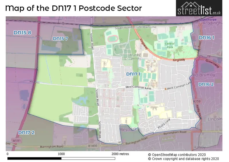 Map of the DN17 1 and surrounding postcode sector