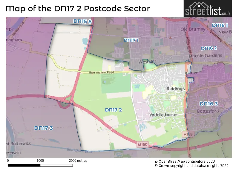 Map of the DN17 2 and surrounding postcode sector
