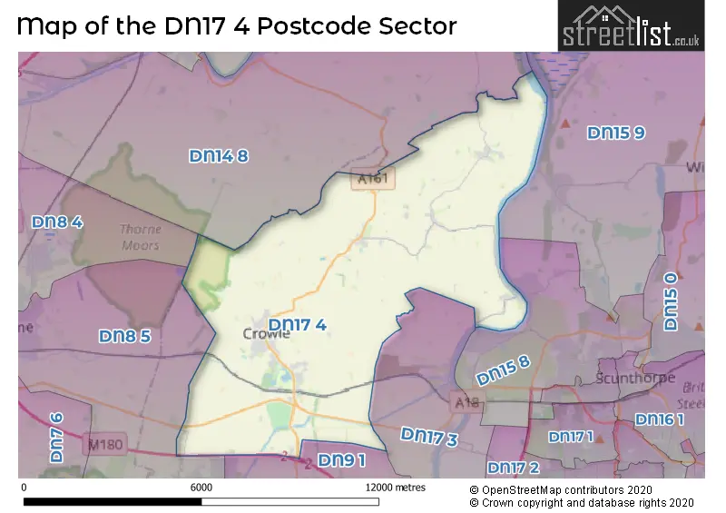 Map of the DN17 4 and surrounding postcode sector