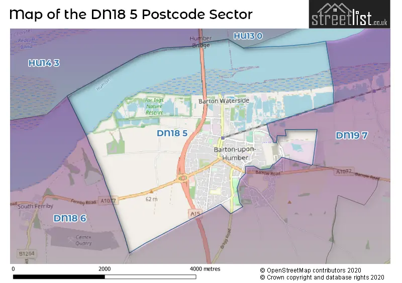 Map of the DN18 5 and surrounding postcode sector