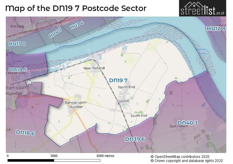 Map of the DN19 7 and surrounding postcode sector