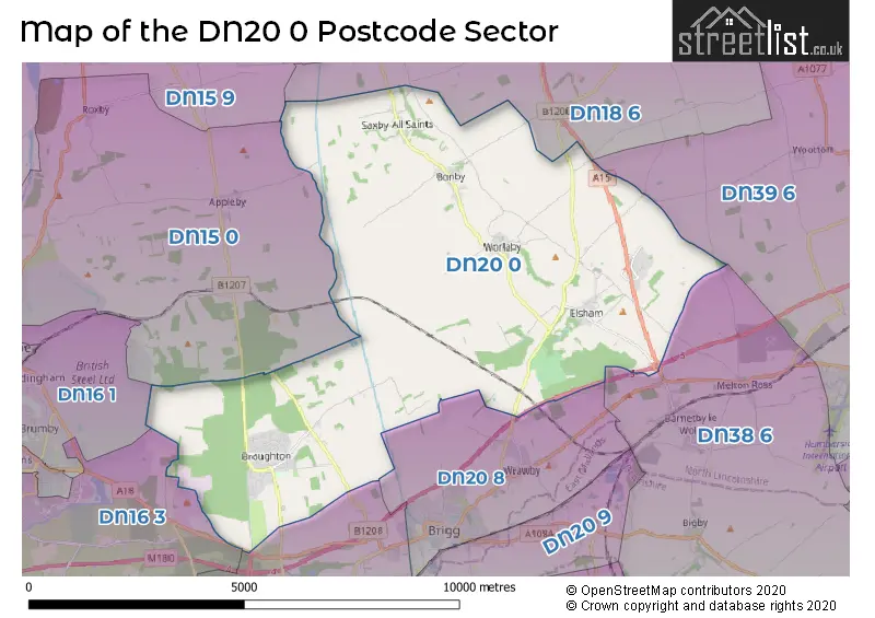 Map of the DN20 0 and surrounding postcode sector