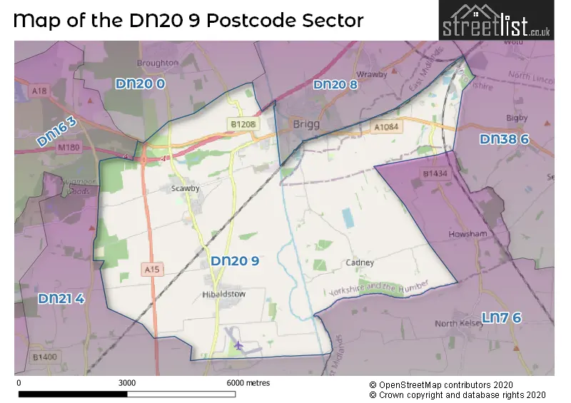 Map of the DN20 9 and surrounding postcode sector