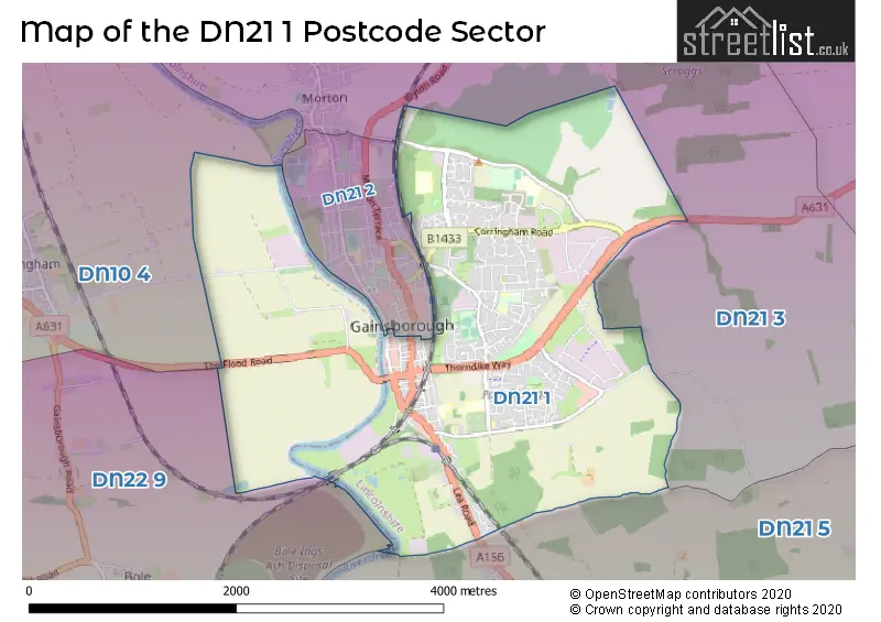 Map of the DN21 1 and surrounding postcode sector