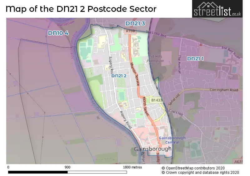 Map of the DN21 2 and surrounding postcode sector