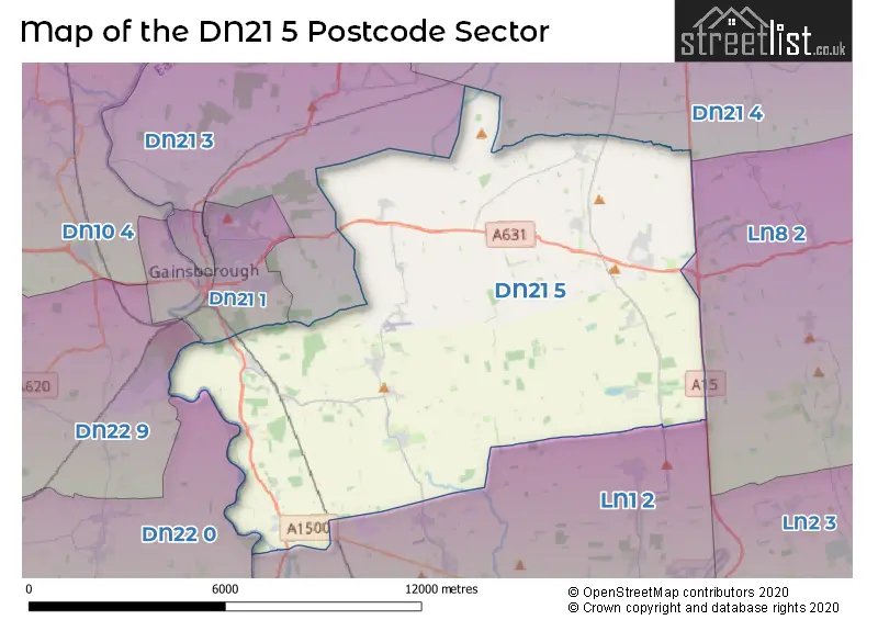 Map of the DN21 5 and surrounding postcode sector