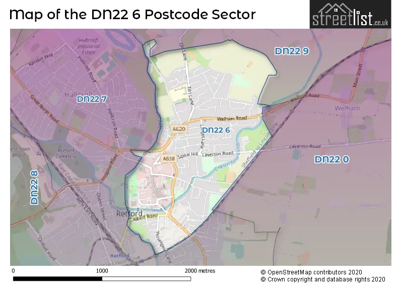 Map of the DN22 6 and surrounding postcode sector