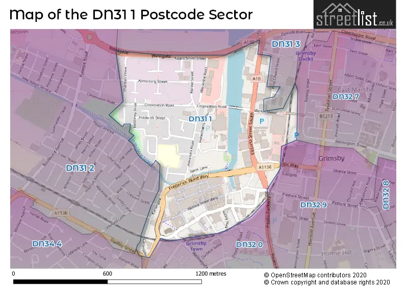 Map of the DN31 1 and surrounding postcode sector