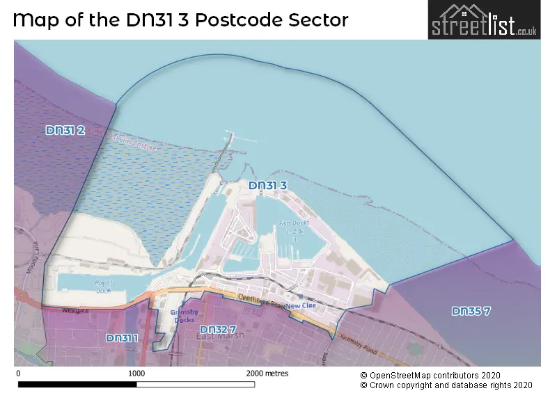 Map of the DN31 3 and surrounding postcode sector