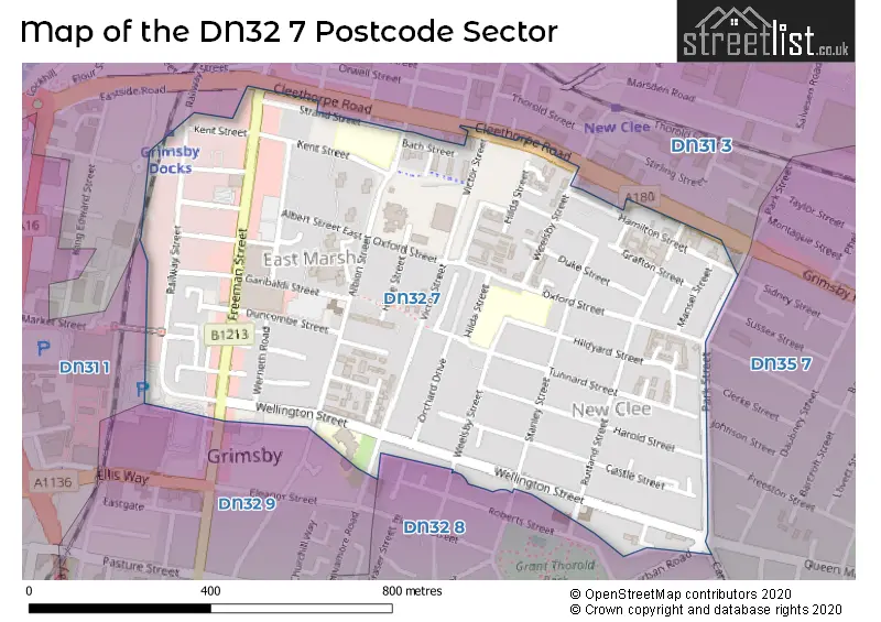 Map of the DN32 7 and surrounding postcode sector