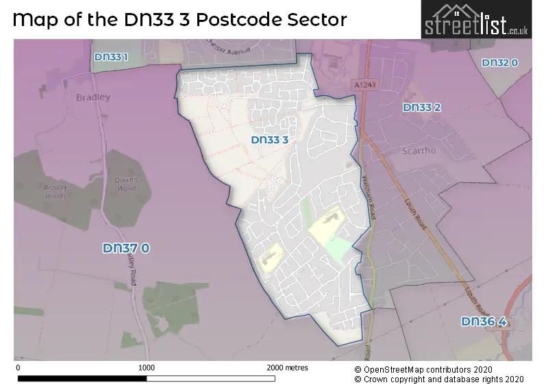 Map of the DN33 3 and surrounding postcode sector