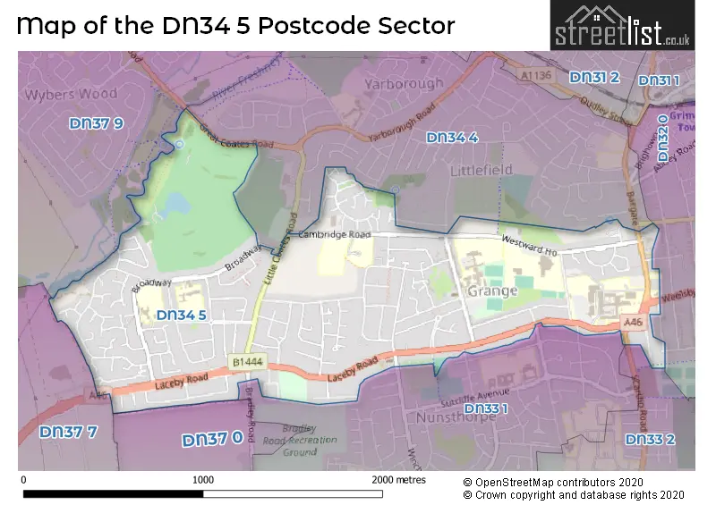 Map of the DN34 5 and surrounding postcode sector