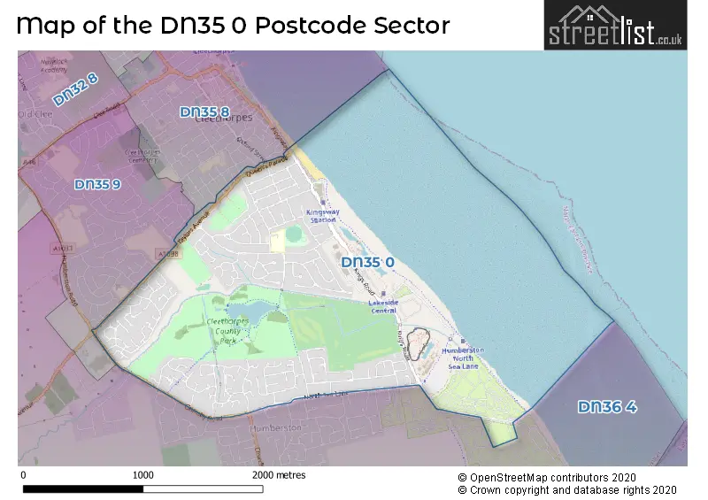 Map of the DN35 0 and surrounding postcode sector