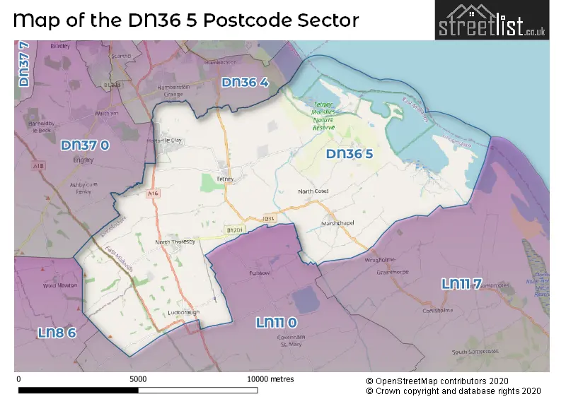 Map of the DN36 5 and surrounding postcode sector