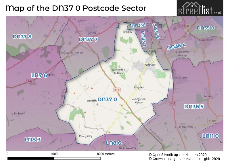 Map of the DN37 0 and surrounding postcode sector