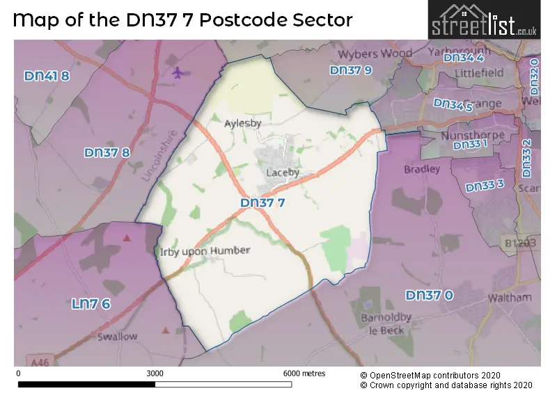 Map of the DN37 7 and surrounding postcode sector
