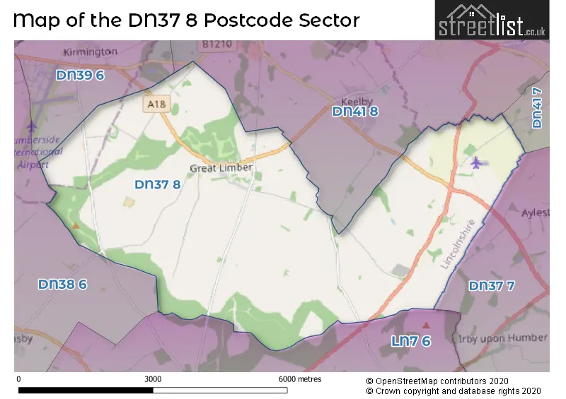 Map of the DN37 8 and surrounding postcode sector