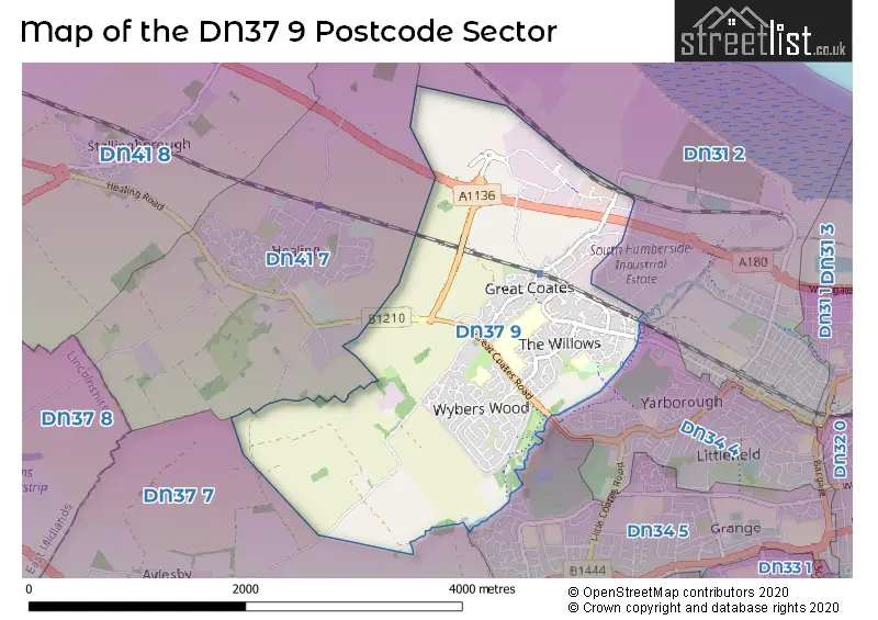 Map of the DN37 9 and surrounding postcode sector