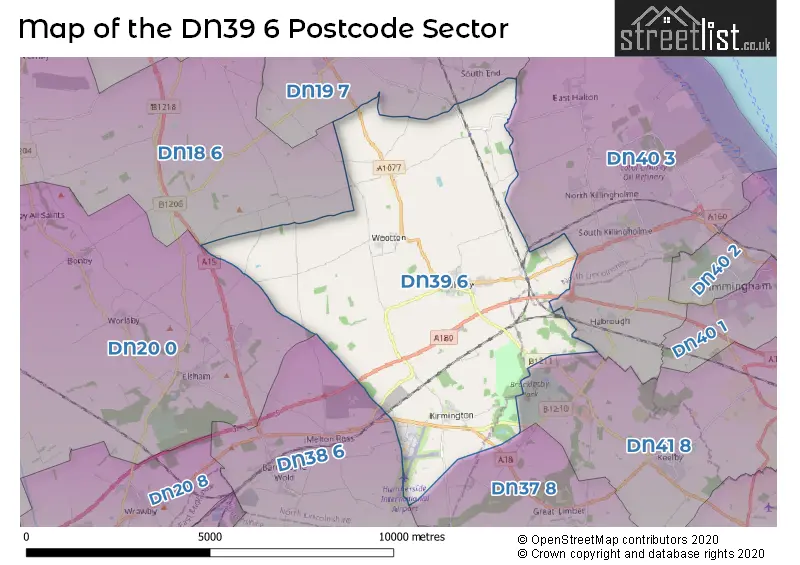 Map of the DN39 6 and surrounding postcode sector