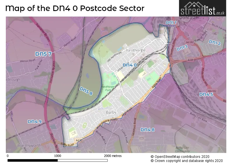 Map of the DN4 0 and surrounding postcode sector