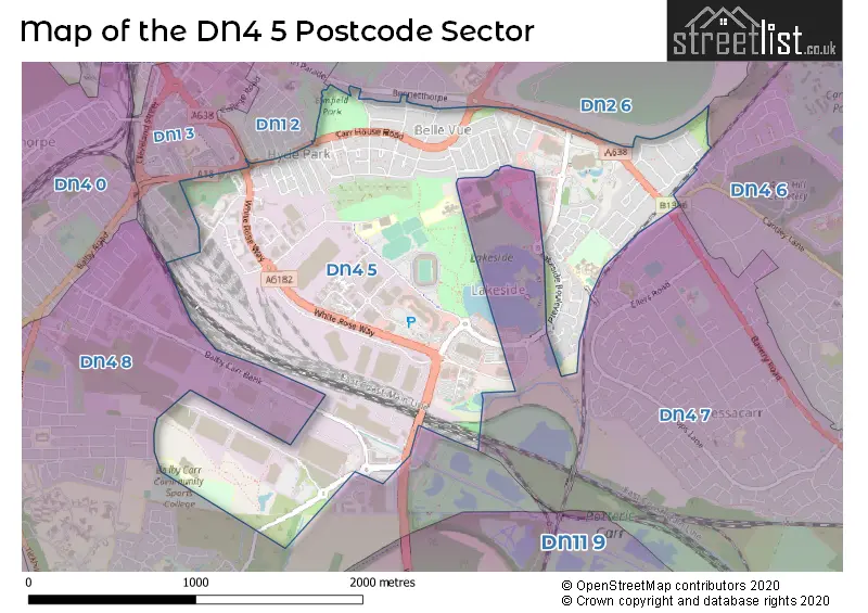 Map of the DN4 5 and surrounding postcode sector