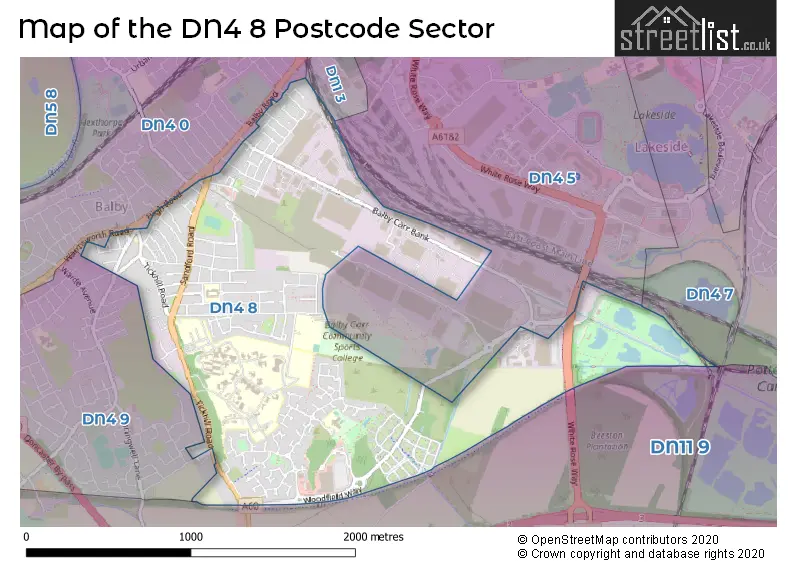 Map of the DN4 8 and surrounding postcode sector