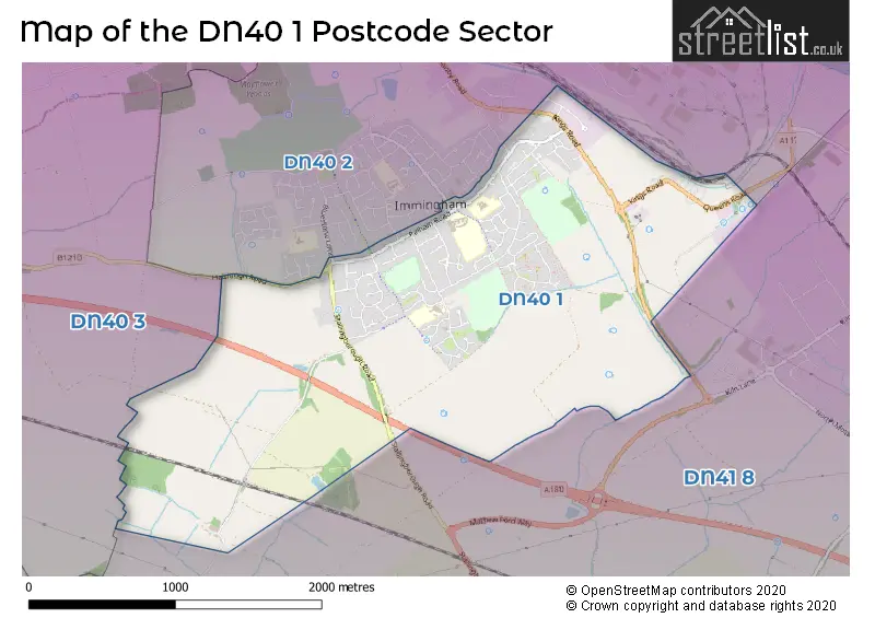 Map of the DN40 1 and surrounding postcode sector
