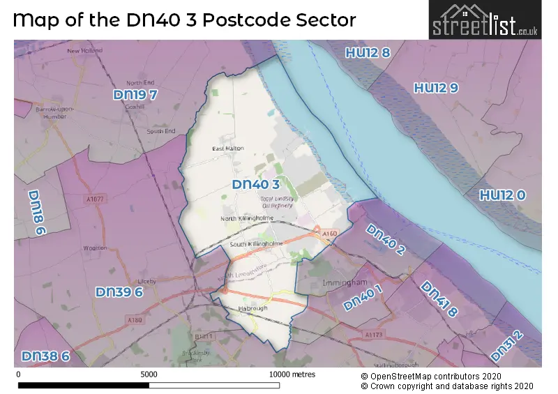 Map of the DN40 3 and surrounding postcode sector