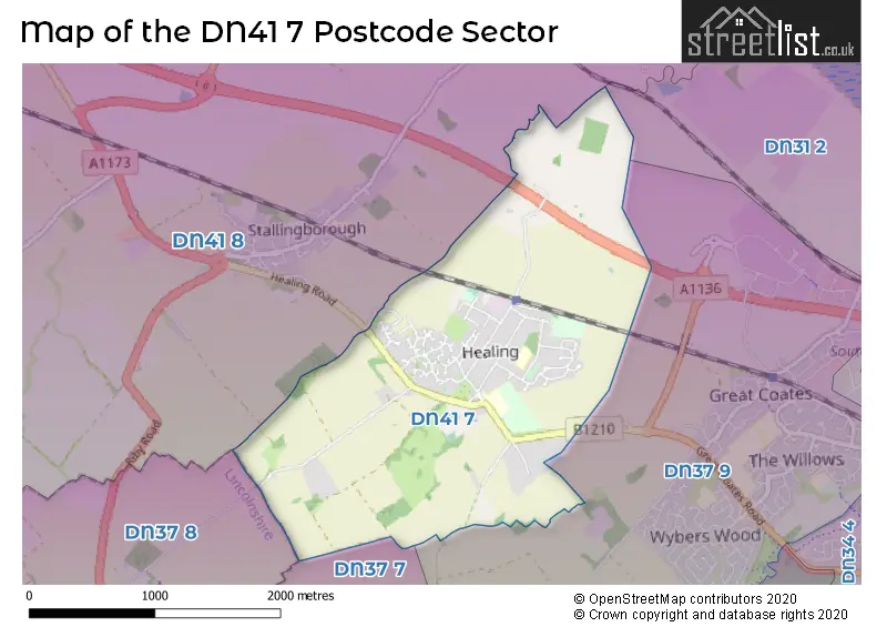 Map of the DN41 7 and surrounding postcode sector