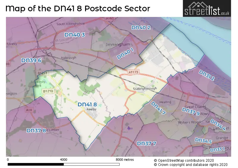 Map of the DN41 8 and surrounding postcode sector