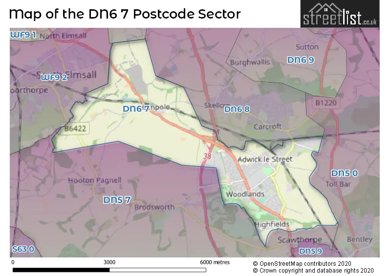 Map of the DN6 7 and surrounding postcode sector
