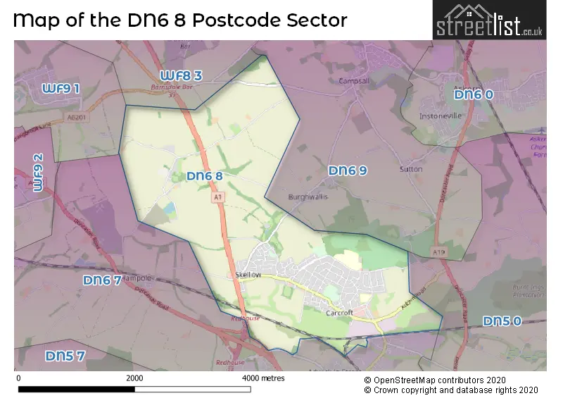 Map of the DN6 8 and surrounding postcode sector
