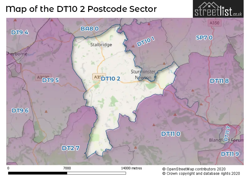 Map of the DT10 2 and surrounding postcode sector