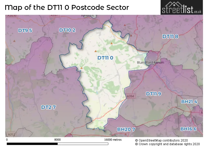 Map of the DT11 0 and surrounding postcode sector