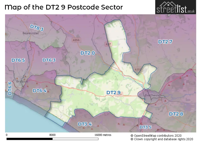 Map of the DT2 9 and surrounding postcode sector