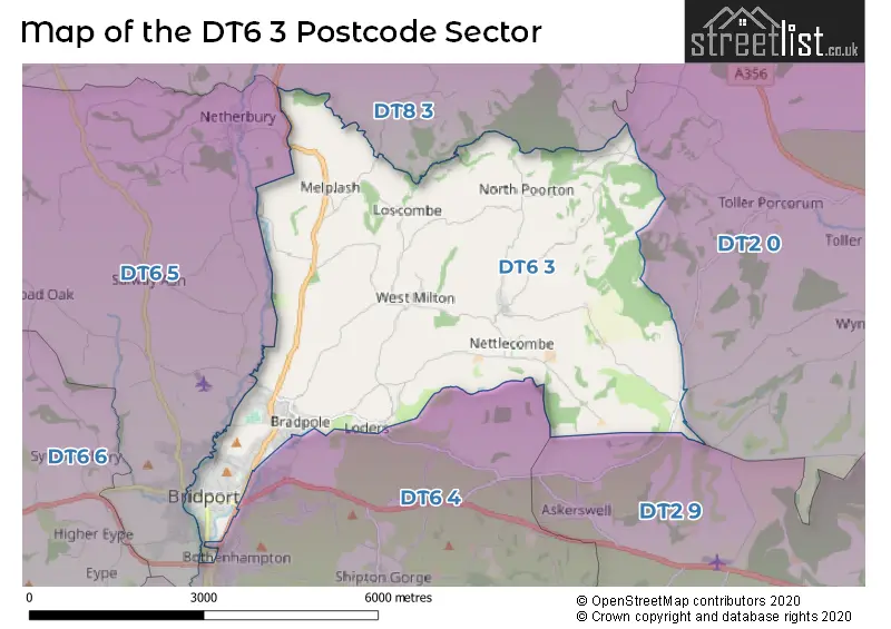 Map of the DT6 3 and surrounding postcode sector