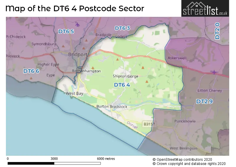 Map of the DT6 4 and surrounding postcode sector