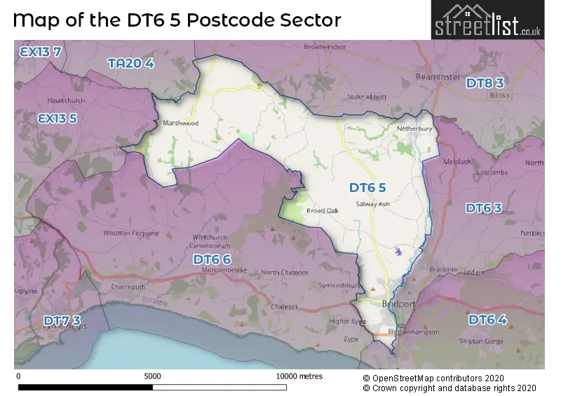 Map of the DT6 5 and surrounding postcode sector