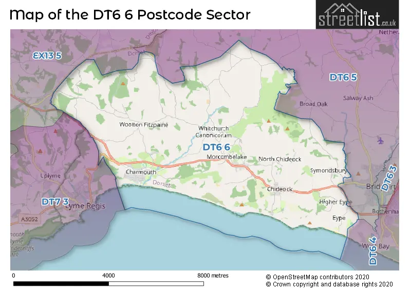 Map of the DT6 6 and surrounding postcode sector