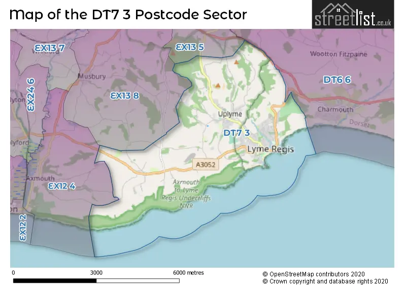 Map of the DT7 3 and surrounding postcode sector