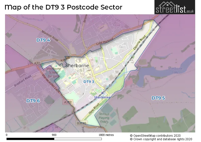 Map of the DT9 3 and surrounding postcode sector