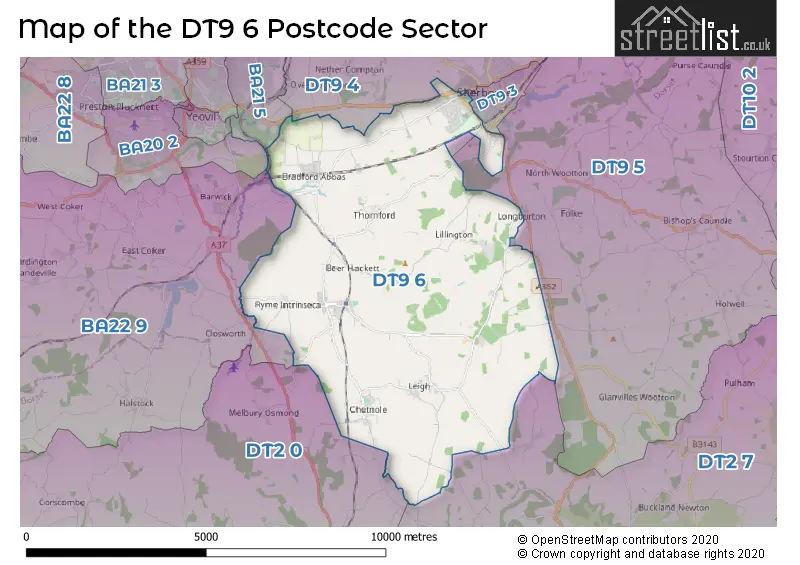 Map of the DT9 6 and surrounding postcode sector