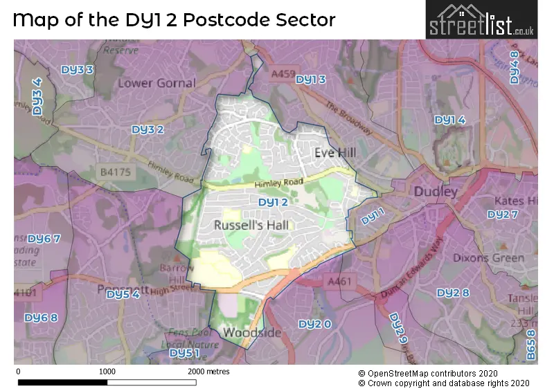 Map of the DY1 2 and surrounding postcode sector