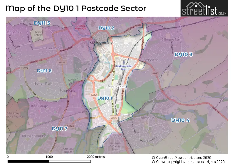 Map of the DY10 1 and surrounding postcode sector